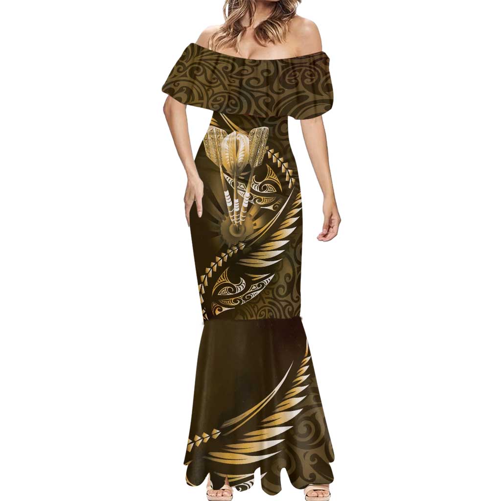 Personalised All Gold New Zealand Darts Mermaid Dress Aoteroa Fern Maori Galaxy Style LT14 - Polynesian Pride