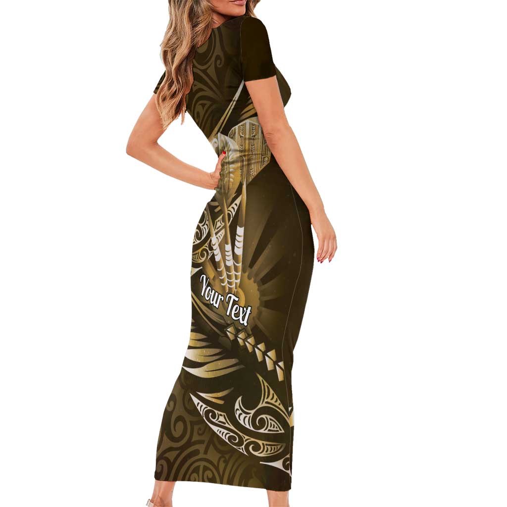 Personalised All Gold New Zealand Darts Short Sleeve Bodycon Dress Aoteroa Fern Maori Galaxy Style LT14 - Polynesian Pride
