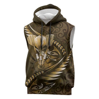 Personalised All Gold New Zealand Darts Sleeveless Hoodie Aoteroa Fern Maori Galaxy Style LT14 Gold - Polynesian Pride