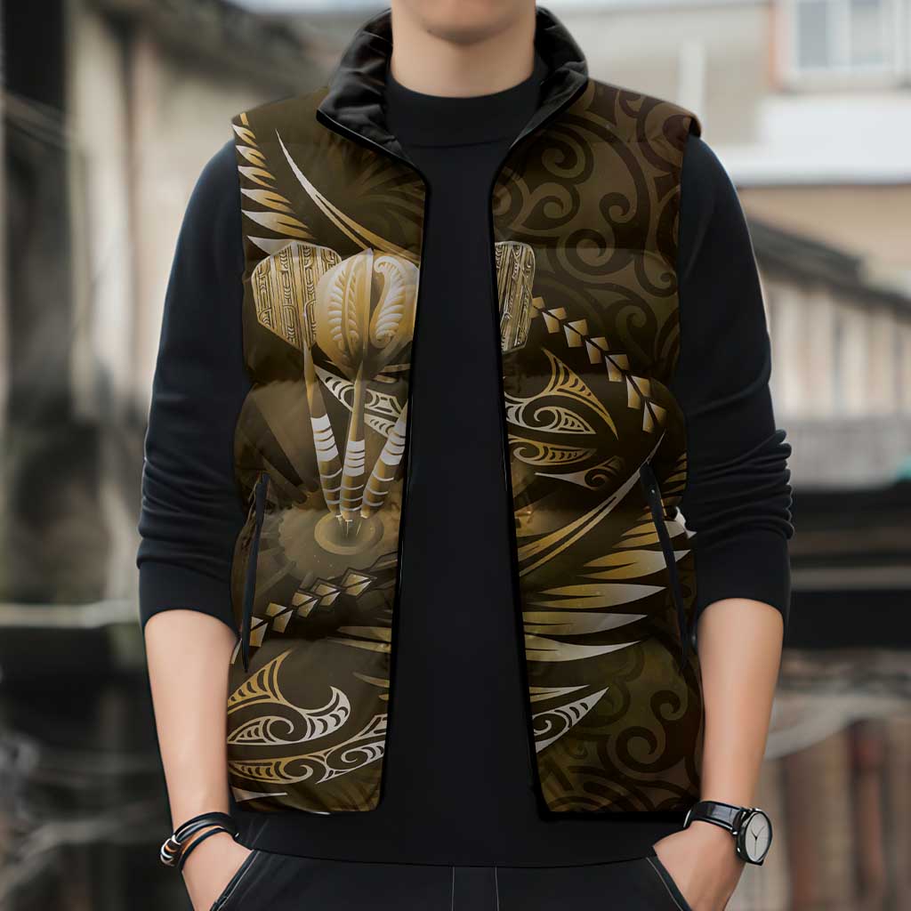 Personalised All Gold New Zealand Darts Sleeveless Puffer Jacket Aoteroa Fern Maori Galaxy Style - Polynesian Pride