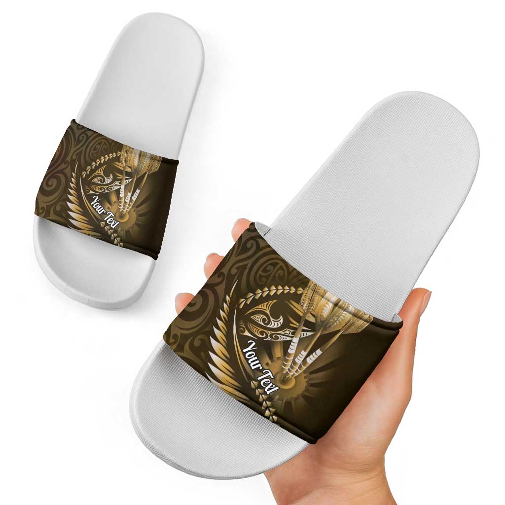 Personalised All Gold New Zealand Darts Slide Sandals Aoteroa Fern Maori Galaxy Style - Polynesian Pride
