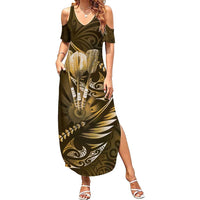 Personalised All Gold New Zealand Darts Summer Maxi Dress Aoteroa Fern Maori Galaxy Style LT14 Women Gold - Polynesian Pride