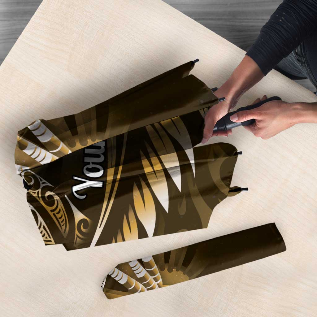 Personalised All Gold New Zealand Darts Umbrella Aoteroa Fern Maori Galaxy Style - Polynesian Pride
