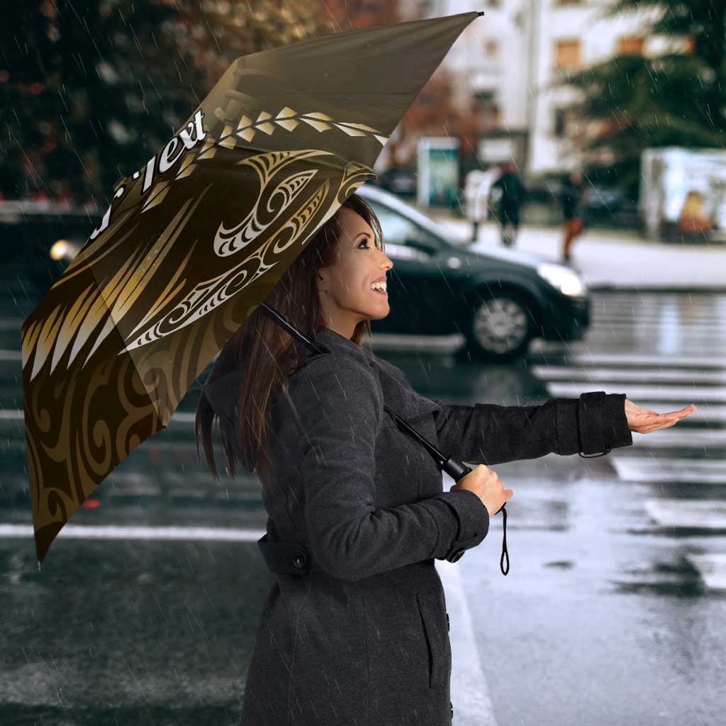 Personalised All Gold New Zealand Darts Umbrella Aoteroa Fern Maori Galaxy Style - Polynesian Pride