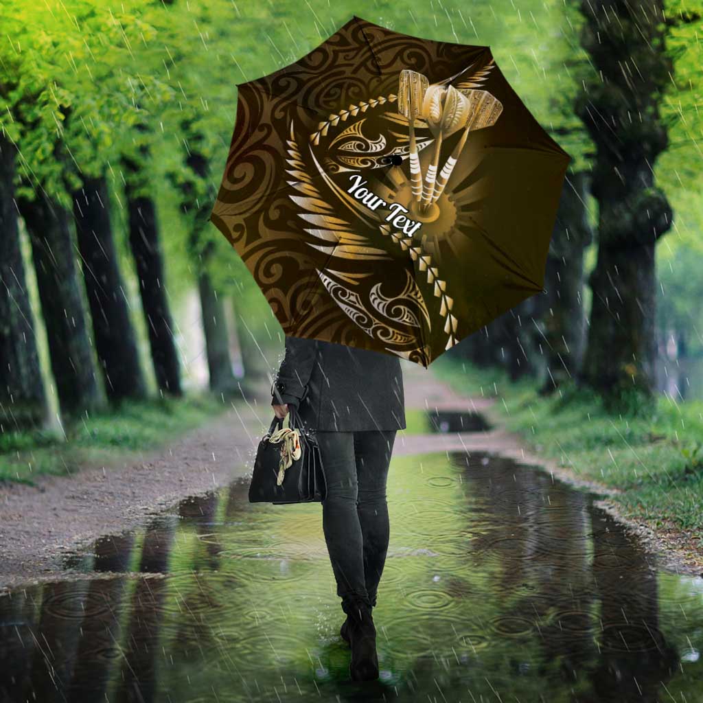 Personalised All Gold New Zealand Darts Umbrella Aoteroa Fern Maori Galaxy Style - Polynesian Pride
