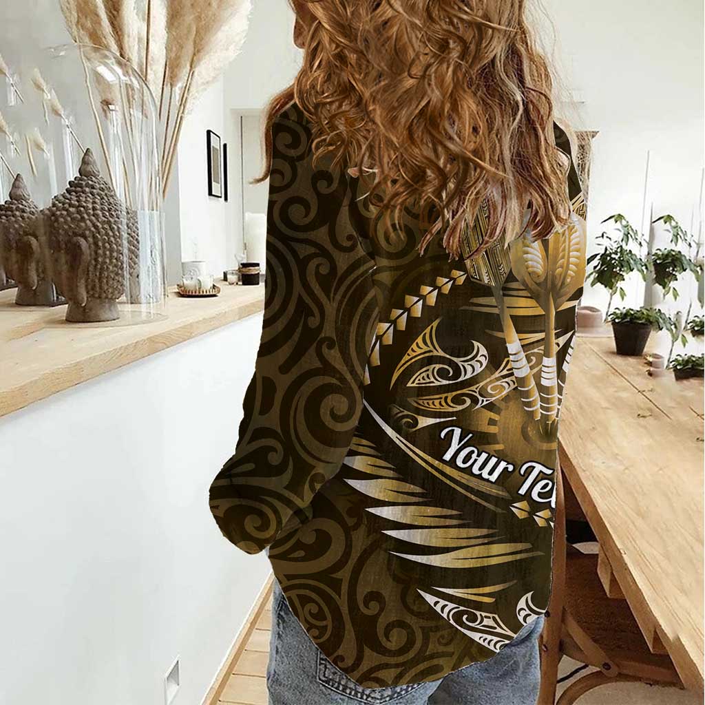 Personalised All Gold New Zealand Darts Women Casual Shirt Aoteroa Fern Maori Galaxy Style LT14 - Polynesian Pride