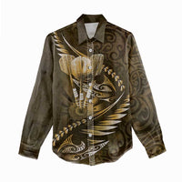Personalised All Gold New Zealand Darts Women Casual Shirt Aoteroa Fern Maori Galaxy Style LT14 - Polynesian Pride