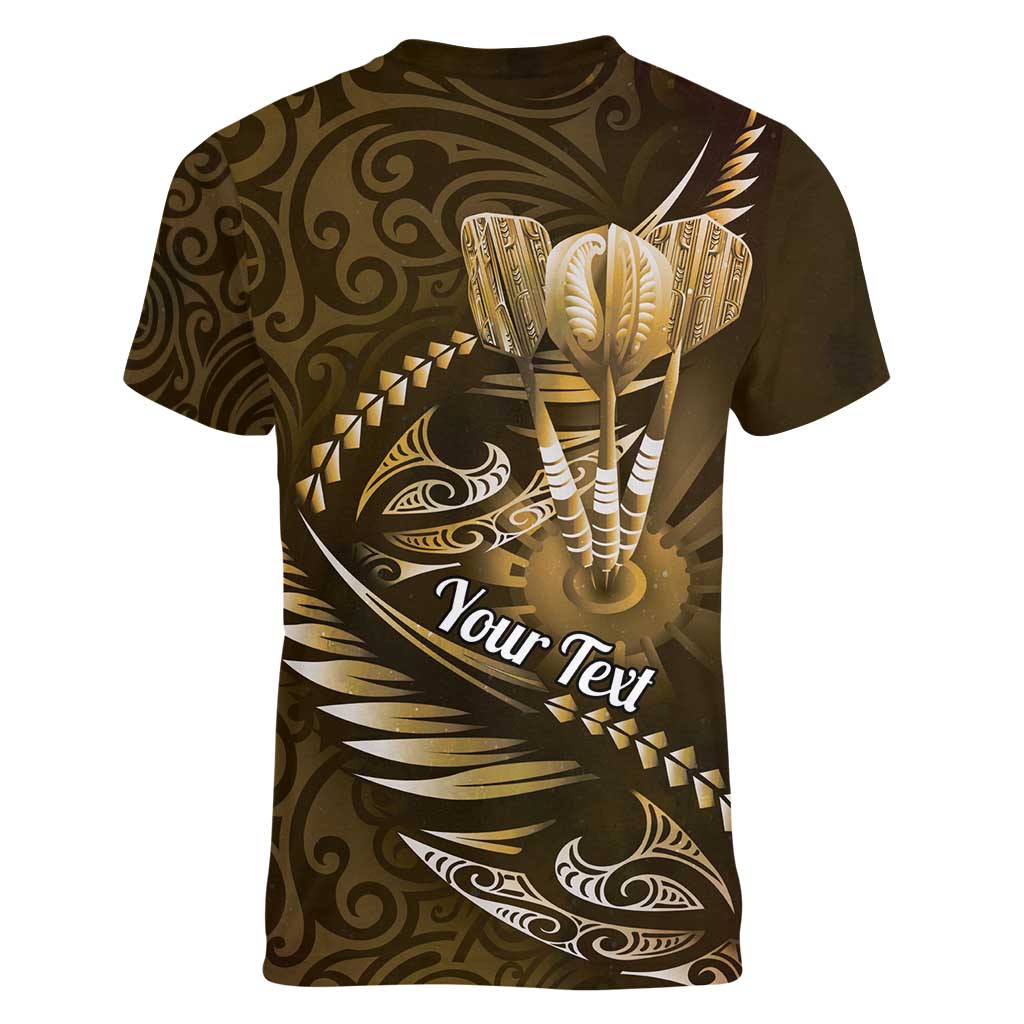 Personalised All Gold New Zealand Darts Women V-Neck T-Shirt Aoteroa Fern Maori Galaxy Style