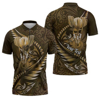 Personalised All Gold New Zealand Darts Zipper Polo Shirt Aoteroa Fern Maori Galaxy Style LT14 - Polynesian Pride
