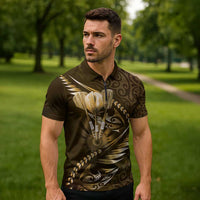 Personalised All Gold New Zealand Darts Zipper Polo Shirt Aoteroa Fern Maori Galaxy Style LT14 - Polynesian Pride