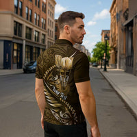Personalised All Gold New Zealand Darts Zipper Polo Shirt Aoteroa Fern Maori Galaxy Style LT14 - Polynesian Pride