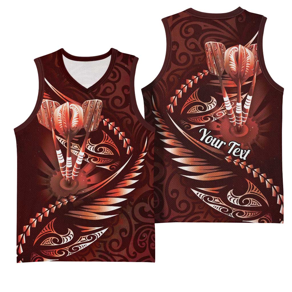 Personalised All Red New Zealand Darts Basketball Jersey Aoteroa Fern Maori Galaxy Style LT14 - Polynesian Pride