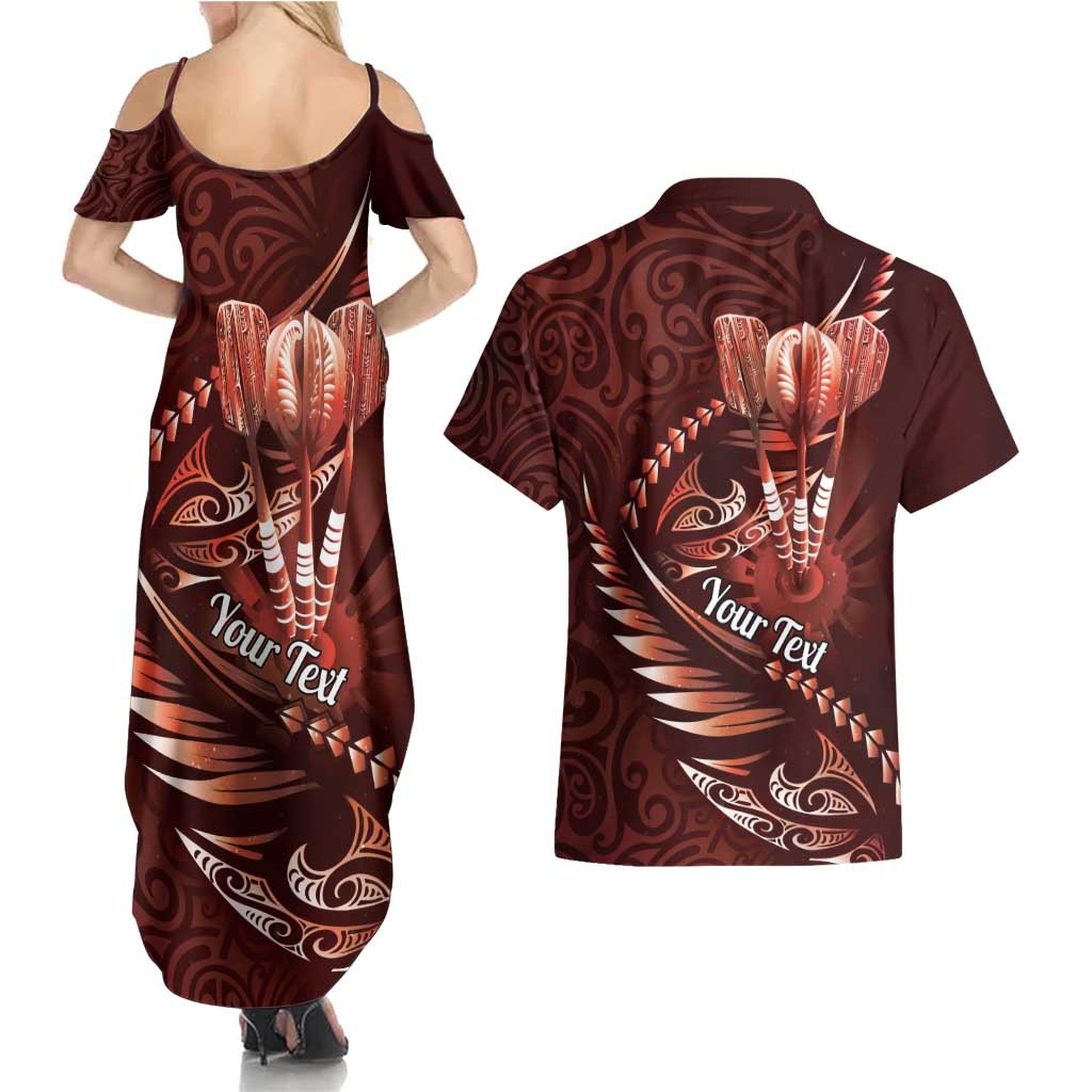 Personalised All Red New Zealand Darts Couples Matching Summer Maxi Dress and Hawaiian Shirt Aoteroa Fern Maori Galaxy Style LT14 - Polynesian Pride
