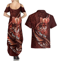 Personalised All Red New Zealand Darts Couples Matching Summer Maxi Dress and Hawaiian Shirt Aoteroa Fern Maori Galaxy Style LT14 - Polynesian Pride