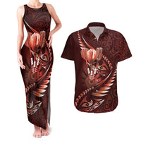 Personalised All Red New Zealand Darts Couples Matching Tank Maxi Dress and Hawaiian Shirt Aoteroa Fern Maori Galaxy Style LT14 Red - Polynesian Pride