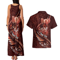 Personalised All Red New Zealand Darts Couples Matching Tank Maxi Dress and Hawaiian Shirt Aoteroa Fern Maori Galaxy Style LT14 - Polynesian Pride