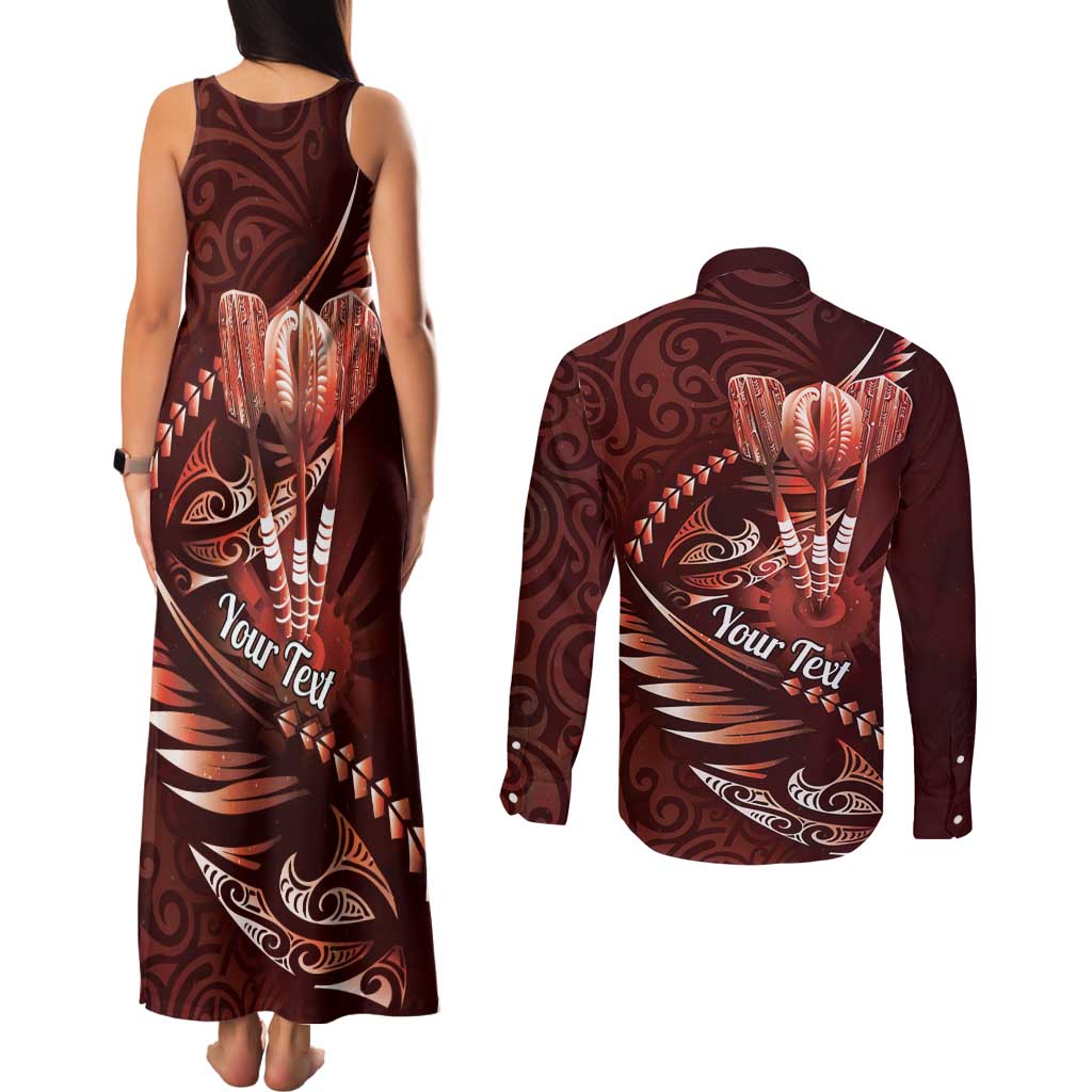 Personalised All Red New Zealand Darts Couples Matching Tank Maxi Dress and Long Sleeve Button Shirt Aoteroa Fern Maori Galaxy Style LT14 - Polynesian Pride