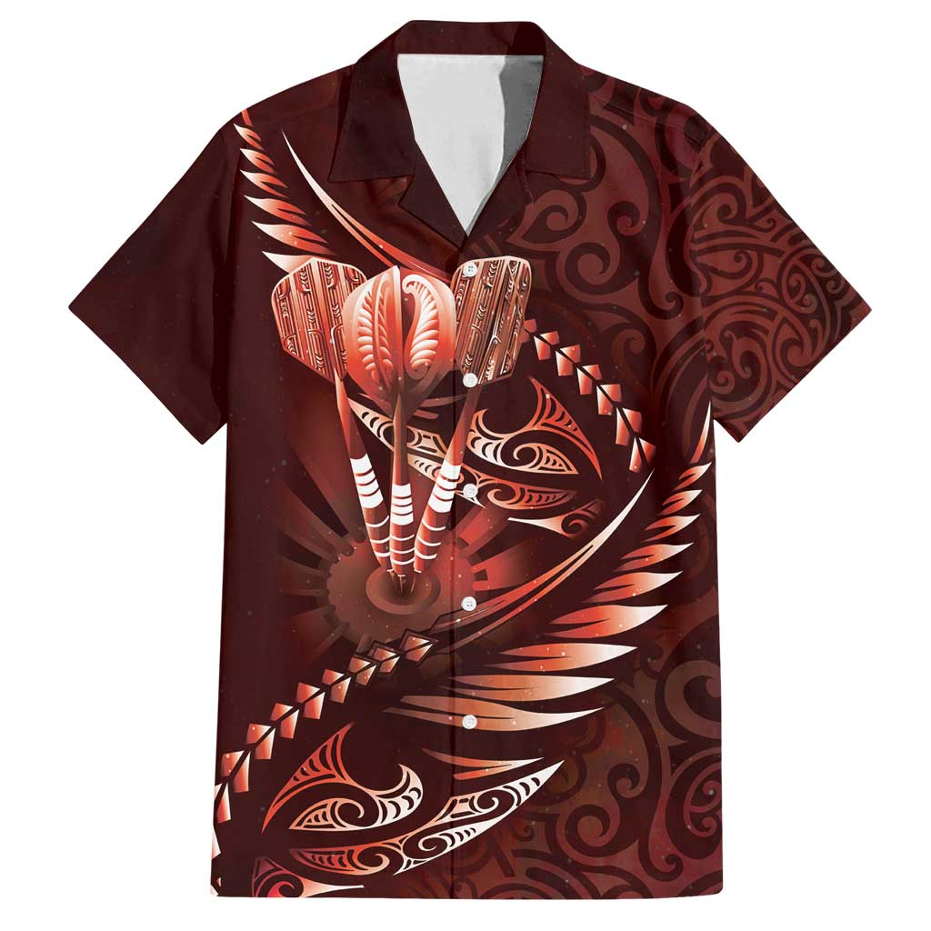 Personalised All Red New Zealand Darts Family Matching Long Sleeve Bodycon Dress and Hawaiian Shirt Aoteroa Fern Maori Galaxy Style LT14 Dad's Shirt - Short Sleeve Red - Polynesian Pride