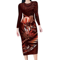 Personalised All Red New Zealand Darts Family Matching Long Sleeve Bodycon Dress and Hawaiian Shirt Aoteroa Fern Maori Galaxy Style LT14 Mom's Dress Red - Polynesian Pride