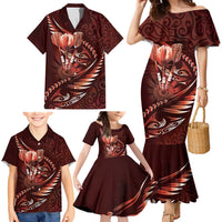 Personalised All Red New Zealand Darts Family Matching Mermaid Dress and Hawaiian Shirt Aoteroa Fern Maori Galaxy Style LT14 - Polynesian Pride