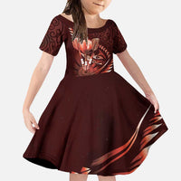 Personalised All Red New Zealand Darts Family Matching Off Shoulder Maxi Dress and Hawaiian Shirt Aoteroa Fern Maori Galaxy Style LT14 Daughter's Dress Red - Polynesian Pride