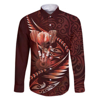 Personalised All Red New Zealand Darts Family Matching Off Shoulder Maxi Dress and Hawaiian Shirt Aoteroa Fern Maori Galaxy Style LT14 Dad's Shirt - Long Sleeve Red - Polynesian Pride