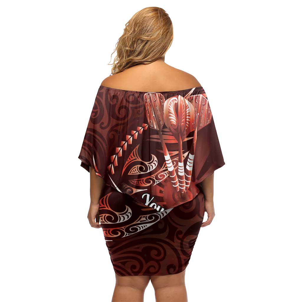 Personalised All Red New Zealand Darts Family Matching Off Shoulder Short Dress and Hawaiian Shirt Aoteroa Fern Maori Galaxy Style LT14 - Polynesian Pride