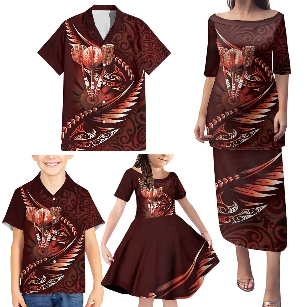 Personalised All Red New Zealand Darts Family Matching Puletasi and Hawaiian Shirt Aoteroa Fern Maori Galaxy Style LT14 - Polynesian Pride