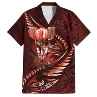 Personalised All Red New Zealand Darts Family Matching Puletasi and Hawaiian Shirt Aoteroa Fern Maori Galaxy Style LT14 Dad's Shirt - Short Sleeve Red - Polynesian Pride