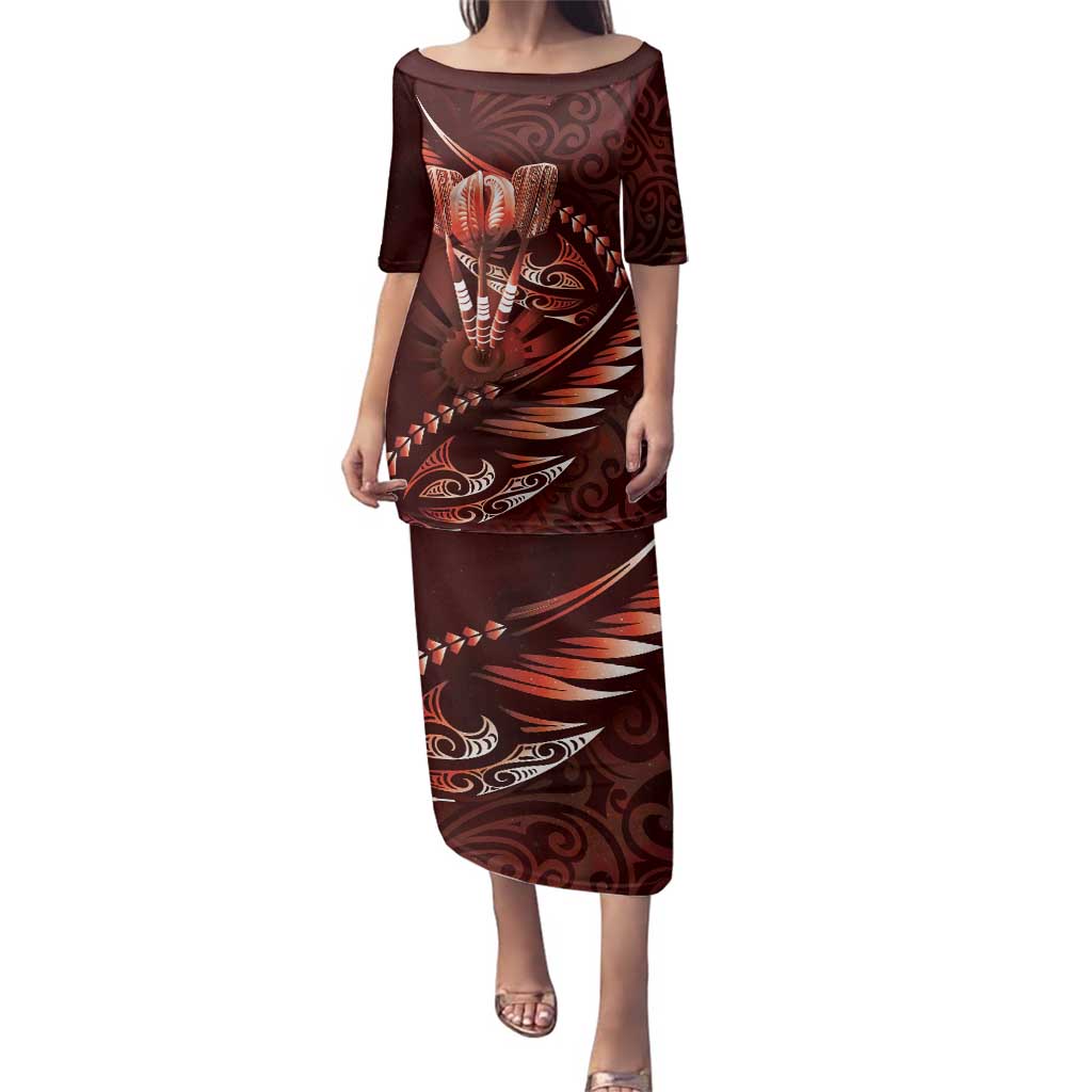Personalised All Red New Zealand Darts Family Matching Puletasi and Hawaiian Shirt Aoteroa Fern Maori Galaxy Style LT14 Mom's Dress Red - Polynesian Pride