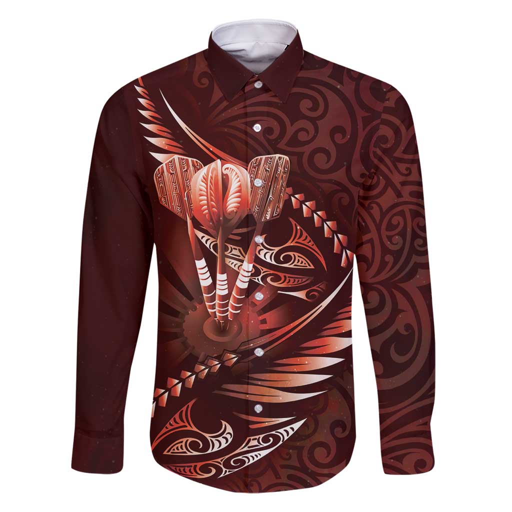 Personalised All Red New Zealand Darts Family Matching Summer Maxi Dress and Hawaiian Shirt Aoteroa Fern Maori Galaxy Style LT14 Dad's Shirt - Long Sleeve Red - Polynesian Pride