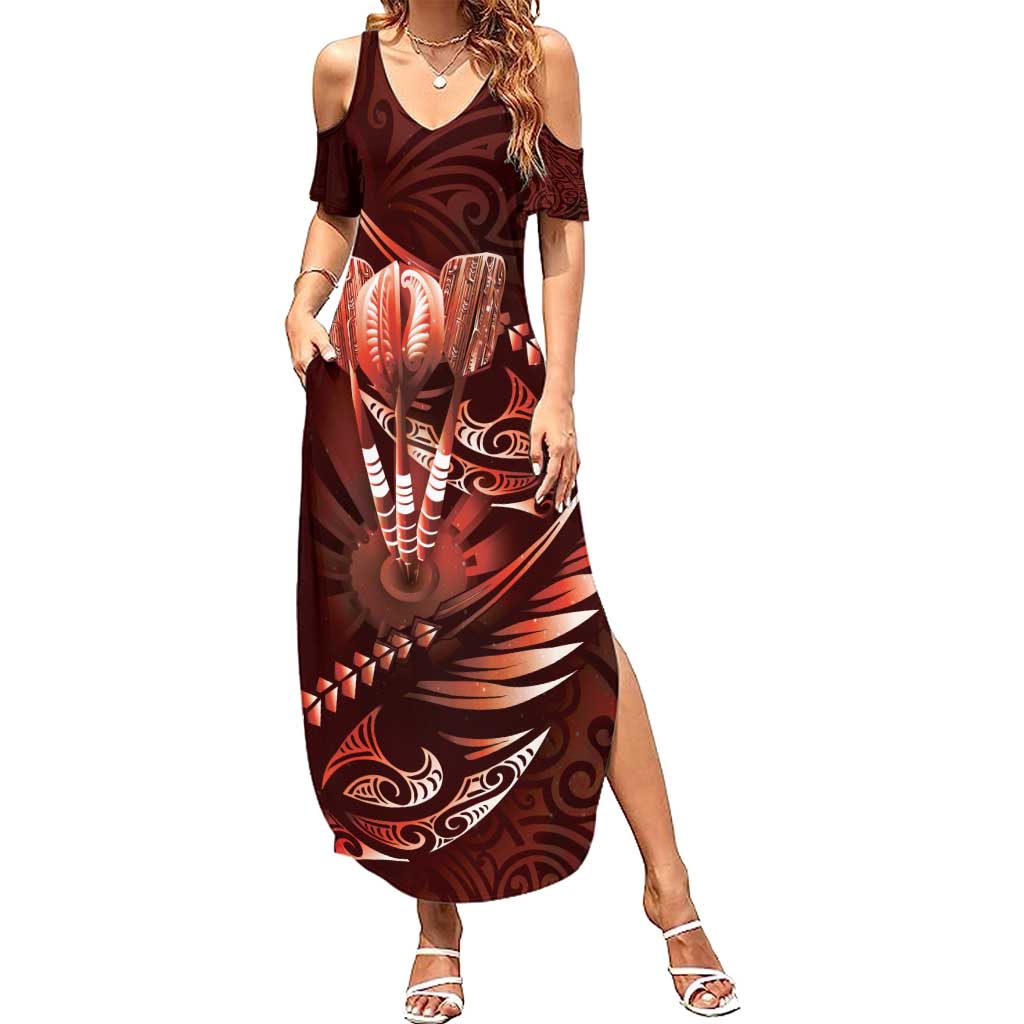 Personalised All Red New Zealand Darts Family Matching Summer Maxi Dress and Hawaiian Shirt Aoteroa Fern Maori Galaxy Style LT14 Mom's Dress Red - Polynesian Pride