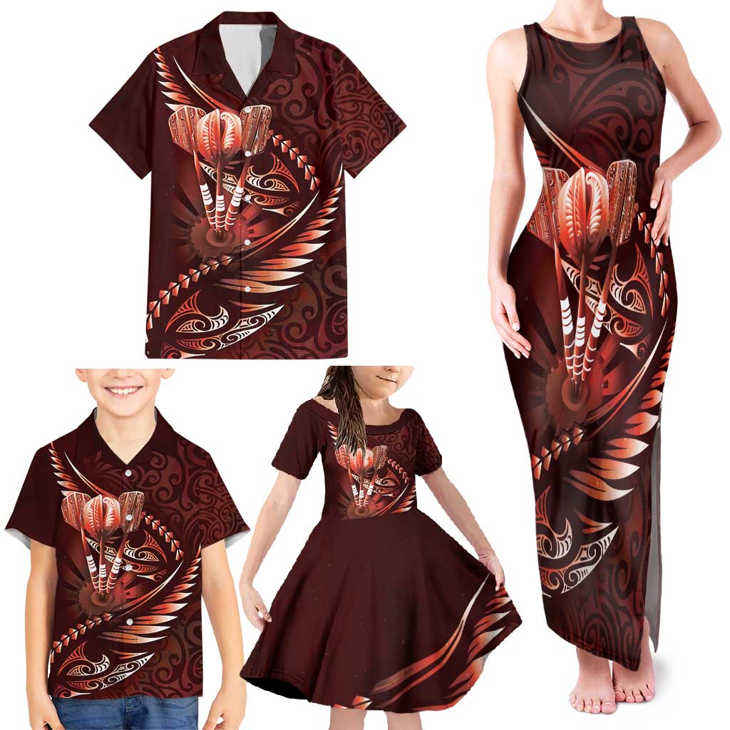 Personalised All Red New Zealand Darts Family Matching Tank Maxi Dress and Hawaiian Shirt Aoteroa Fern Maori Galaxy Style LT14 - Polynesian Pride
