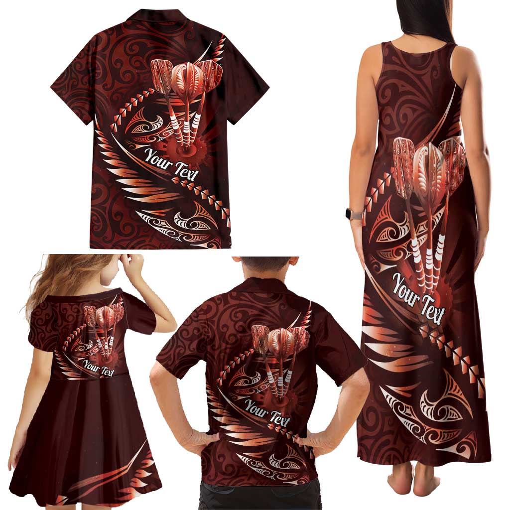 Personalised All Red New Zealand Darts Family Matching Tank Maxi Dress and Hawaiian Shirt Aoteroa Fern Maori Galaxy Style LT14 - Polynesian Pride