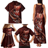 Personalised All Red New Zealand Darts Family Matching Tank Maxi Dress and Hawaiian Shirt Aoteroa Fern Maori Galaxy Style LT14 - Polynesian Pride