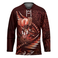 Personalised All Red New Zealand Darts Hockey Jersey Aoteroa Fern Maori Galaxy Style LT14 Unisex Red - Polynesian Pride