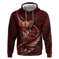 Personalised All Red New Zealand Darts Hoodie Aoteroa Fern Maori Galaxy Style LT14 Pullover Hoodie Red - Polynesian Pride