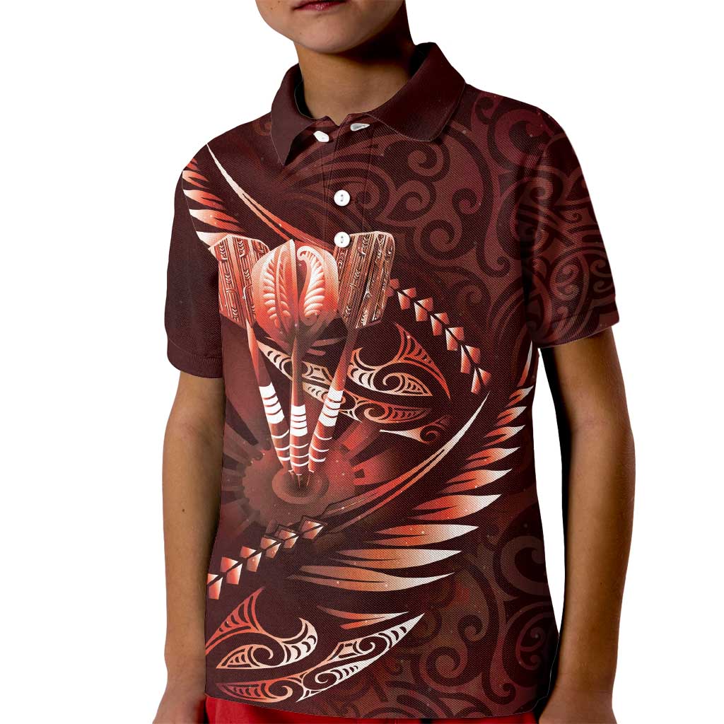 Personalised All Red New Zealand Darts Kid Polo Shirt Aoteroa Fern Maori Galaxy Style LT14 Kid Red - Polynesian Pride
