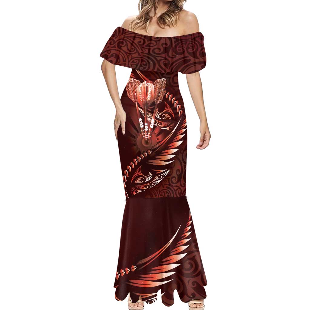 Personalised All Red New Zealand Darts Mermaid Dress Aoteroa Fern Maori Galaxy Style LT14 - Polynesian Pride
