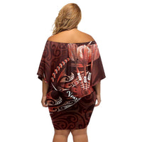 Personalised All Red New Zealand Darts Off Shoulder Short Dress Aoteroa Fern Maori Galaxy Style LT14 - Polynesian Pride