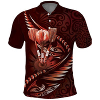 Personalised All Red New Zealand Darts Polo Shirt Aoteroa Fern Maori Galaxy Style LT14 Red - Polynesian Pride