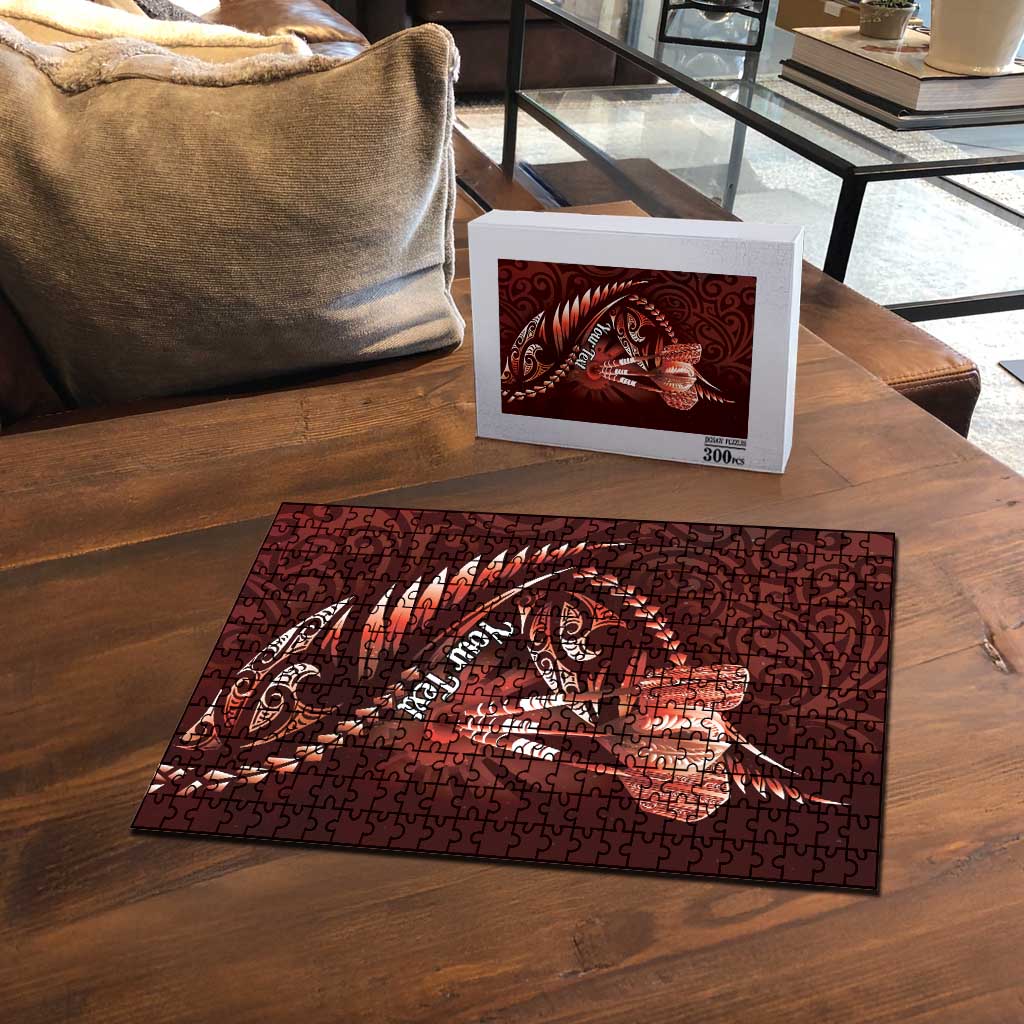 Personalised All Red New Zealand Darts Puzzle Aoteroa Fern Maori Galaxy Style - Polynesian Pride