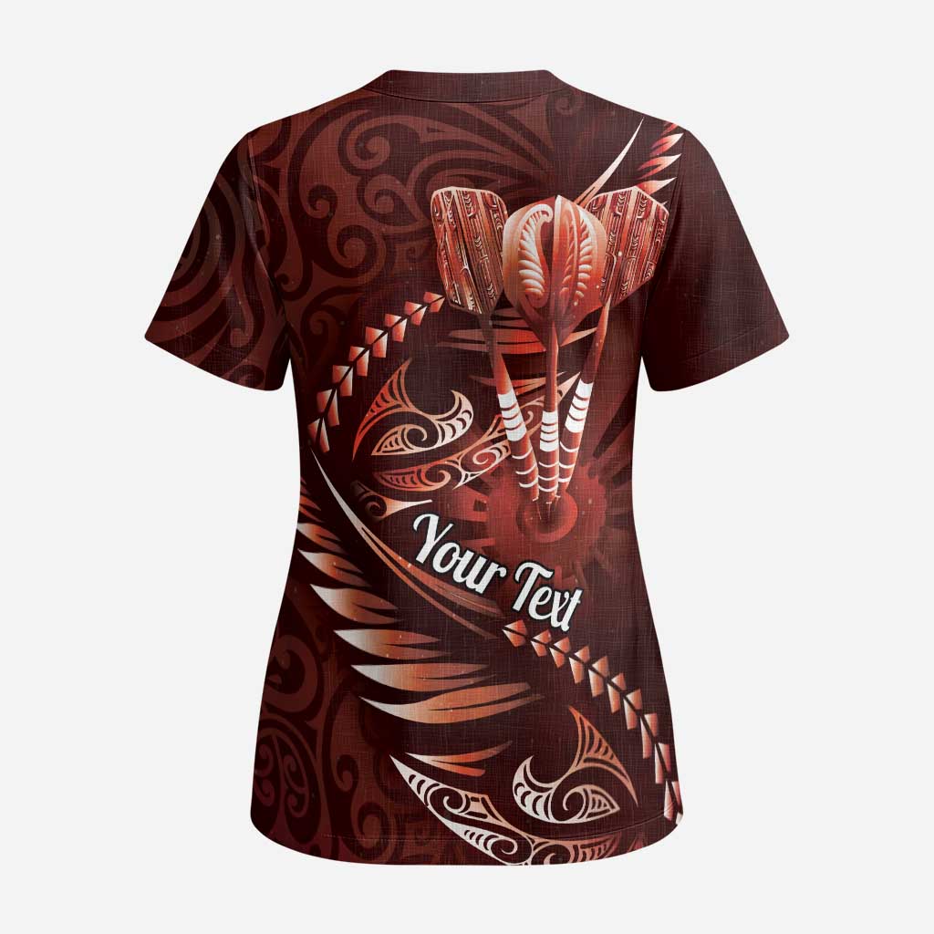 Personalised All Red New Zealand Darts Scrub Top Aoteroa Fern Maori Galaxy Style - Polynesian Pride
