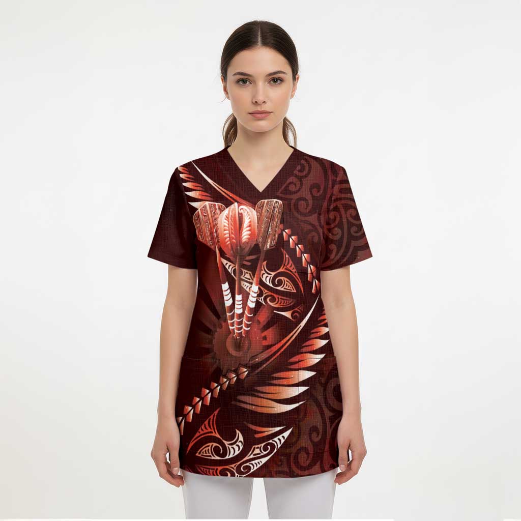Personalised All Red New Zealand Darts Scrub Top Aoteroa Fern Maori Galaxy Style - Polynesian Pride
