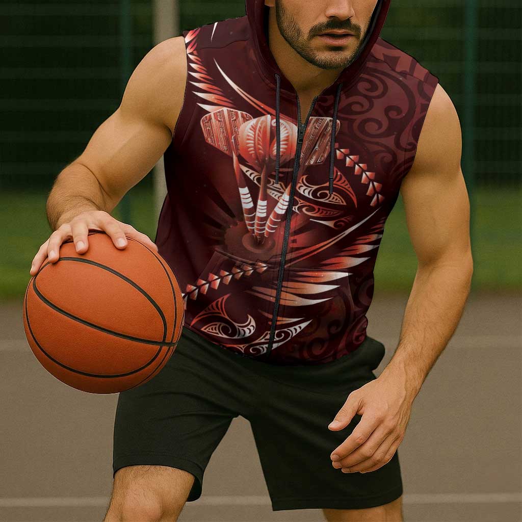 Personalised All Red New Zealand Darts Sleeveless Zip Hoodie Aoteroa Fern Maori Galaxy Style LT14 - Polynesian Pride