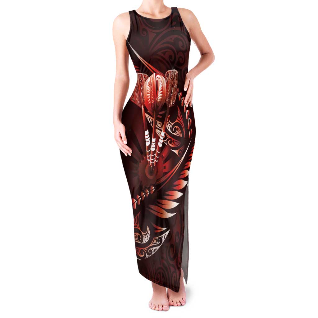Personalised All Red New Zealand Darts Tank Maxi Dress Aoteroa Fern Maori Galaxy Style LT14 Women Red - Polynesian Pride