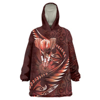 Personalised All Red New Zealand Darts Wearable Blanket Hoodie Aoteroa Fern Maori Galaxy Style LT14 One Size Red - Polynesian Pride