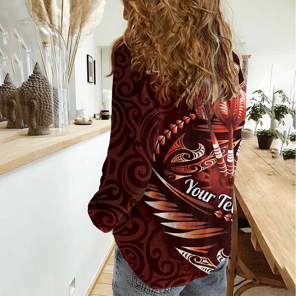Personalised All Red New Zealand Darts Women Casual Shirt Aoteroa Fern Maori Galaxy Style LT14 - Polynesian Pride