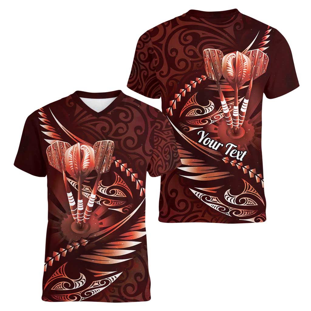 Personalised All Red New Zealand Darts Women V-Neck T-Shirt Aoteroa Fern Maori Galaxy Style