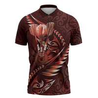Personalised All Red New Zealand Darts Zipper Polo Shirt Aoteroa Fern Maori Galaxy Style LT14 Red - Polynesian Pride